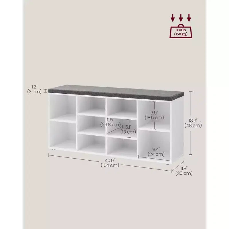 Banco zapatero con 10 compartimentos y asiento acolchado