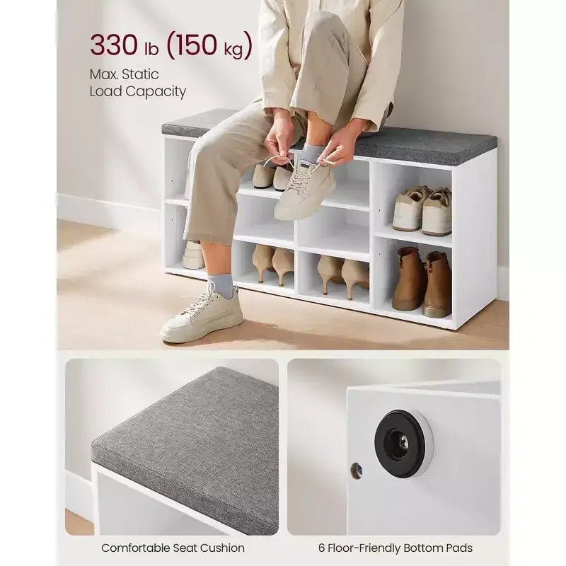 Banco zapatero con 10 compartimentos y asiento acolchado