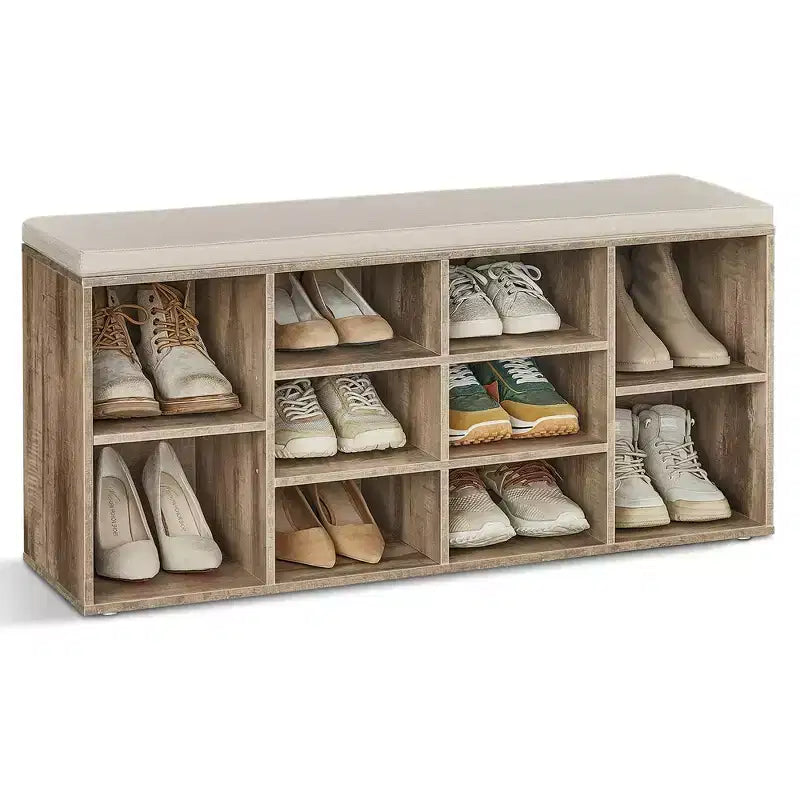 Banco zapatero con 10 compartimentos y asiento acolchado