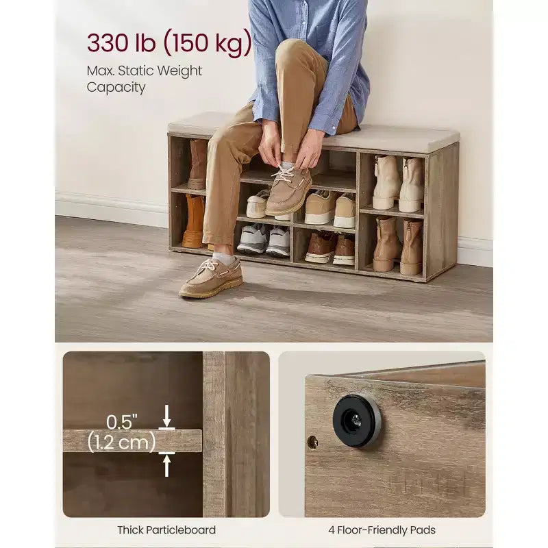 Banco zapatero con 10 compartimentos y asiento acolchado