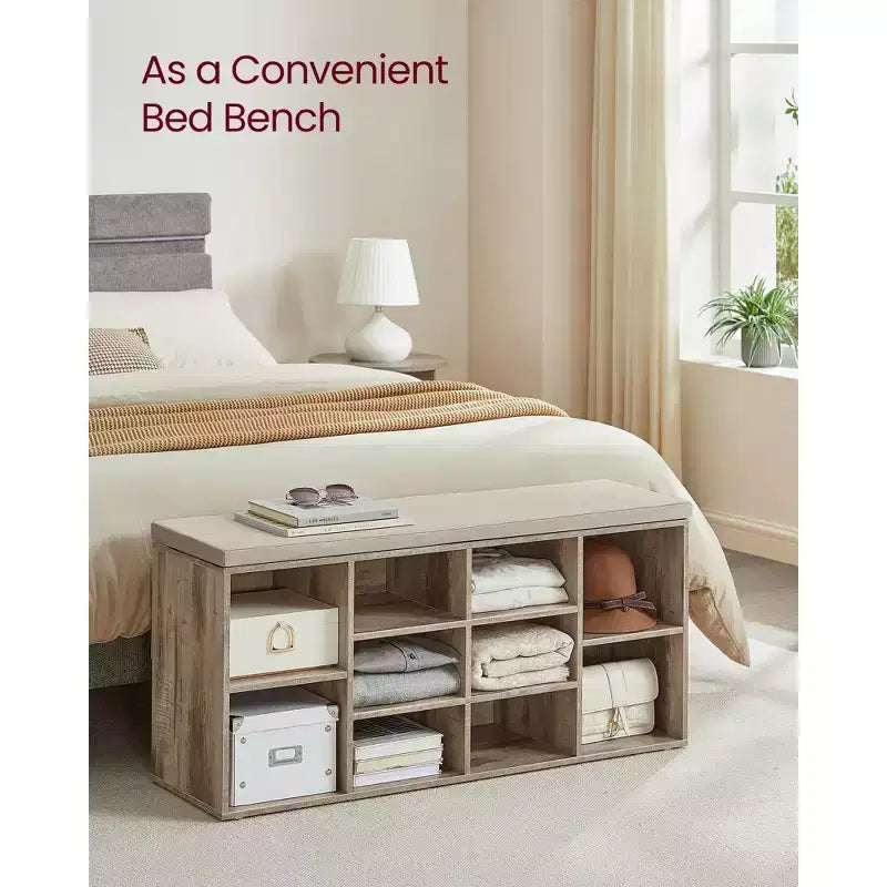 Banco zapatero con 10 compartimentos y asiento acolchado