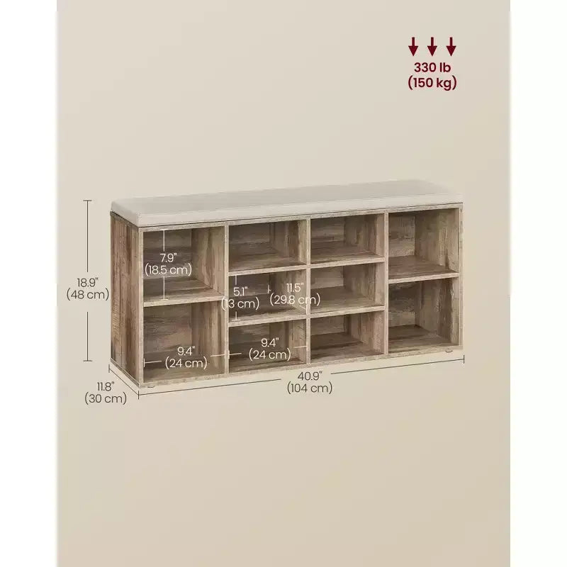 Banco zapatero con 10 compartimentos y asiento acolchado