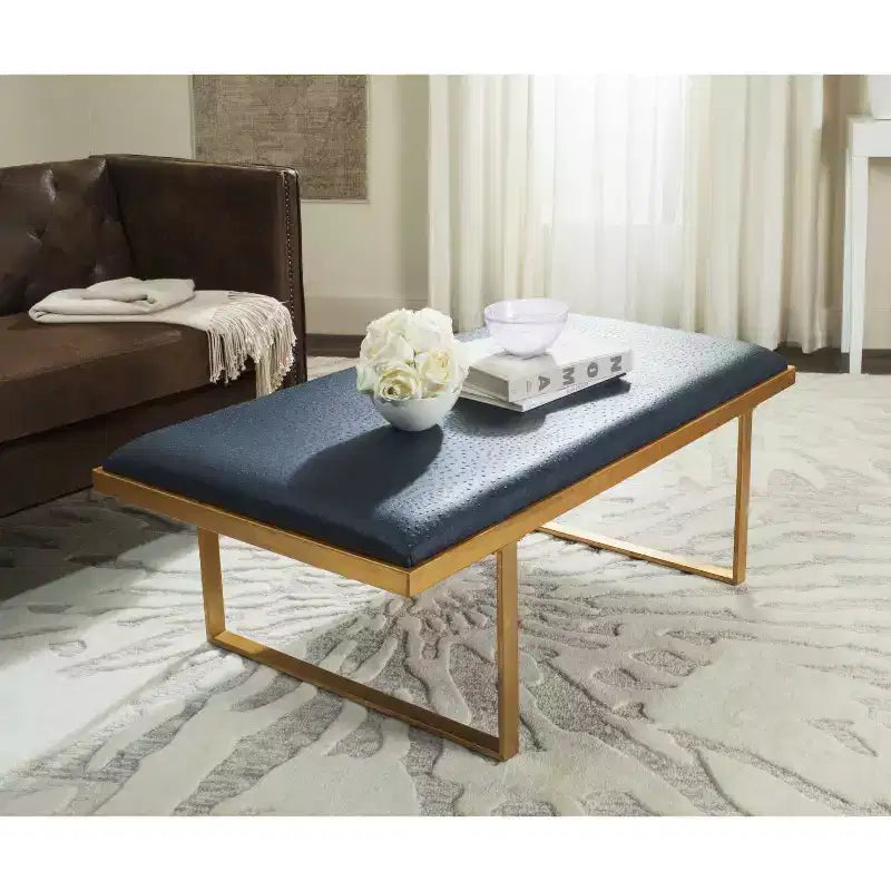 Banco Moderno Tipo Loft con Asiento Acolchado, Azul Marino y Dorado, Capacidad de 550 lb, 48" de Ancho
