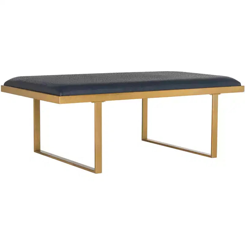 Banco Moderno Tipo Loft con Asiento Acolchado, Azul Marino y Dorado, Capacidad de 550 lb, 48" de Ancho