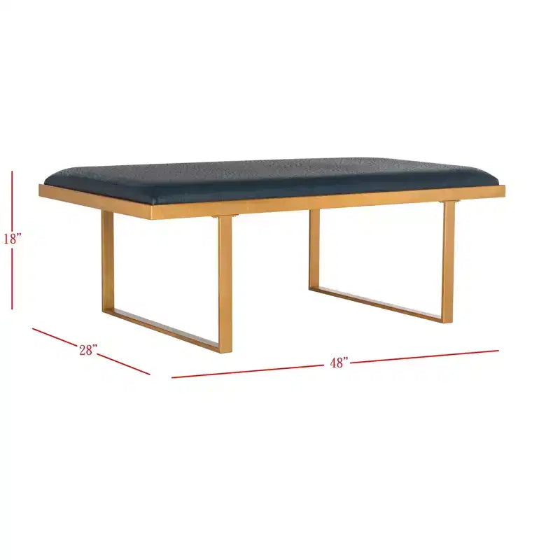 Banco Moderno Tipo Loft con Asiento Acolchado, Azul Marino y Dorado, Capacidad de 550 lb, 48" de Ancho