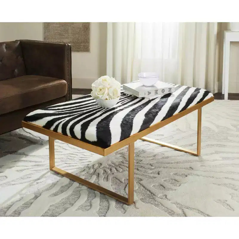 Banco Moderno Tipo Loft con Asiento Acolchado, Azul Marino y Dorado, Capacidad de 550 lb, 48" de Ancho