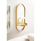 Espejo de pared ovalado de metal de 11"x25" con estante, para montaje en pared