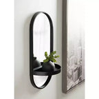 Espejo de pared ovalado de metal de 11"x25" con estante, para montaje en pared