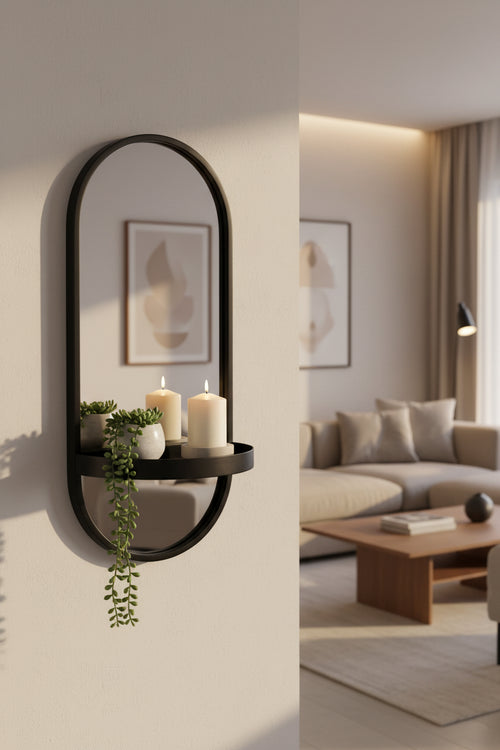 11x25 Estero KD Metal Wall Mirror with Shelf - Kate & Laurel All Things Decor