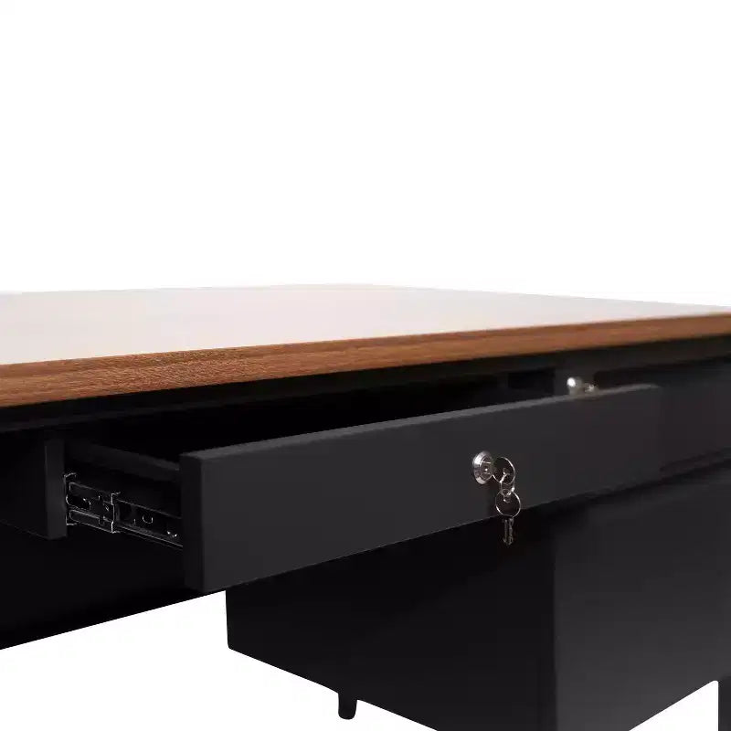 Escritorio de un solo pedestal de grado comercial con cajones con cerradura y estructura de metal, 136 kg