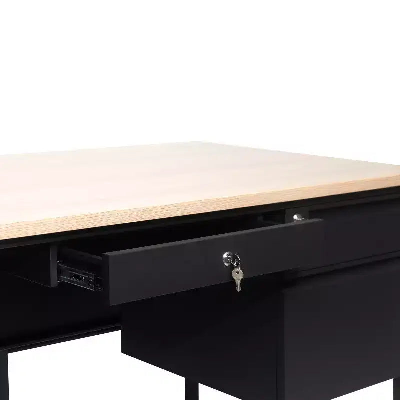 Escritorio de un solo pedestal de grado comercial con cajones con cerradura y estructura de metal, 136 kg