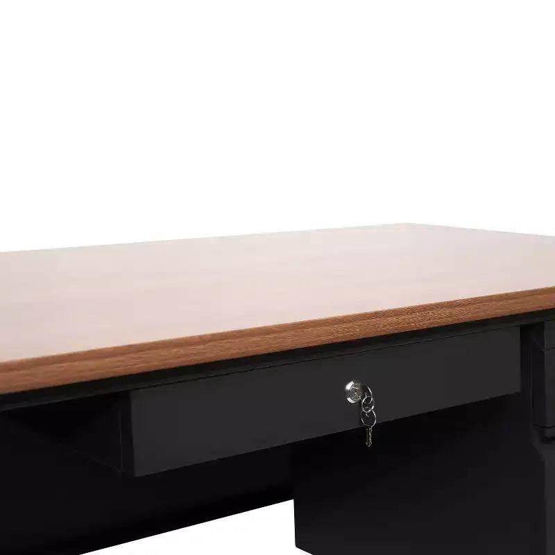 Escritorio de un solo pedestal de grado comercial con cajones con cerradura y estructura de metal, 136 kg