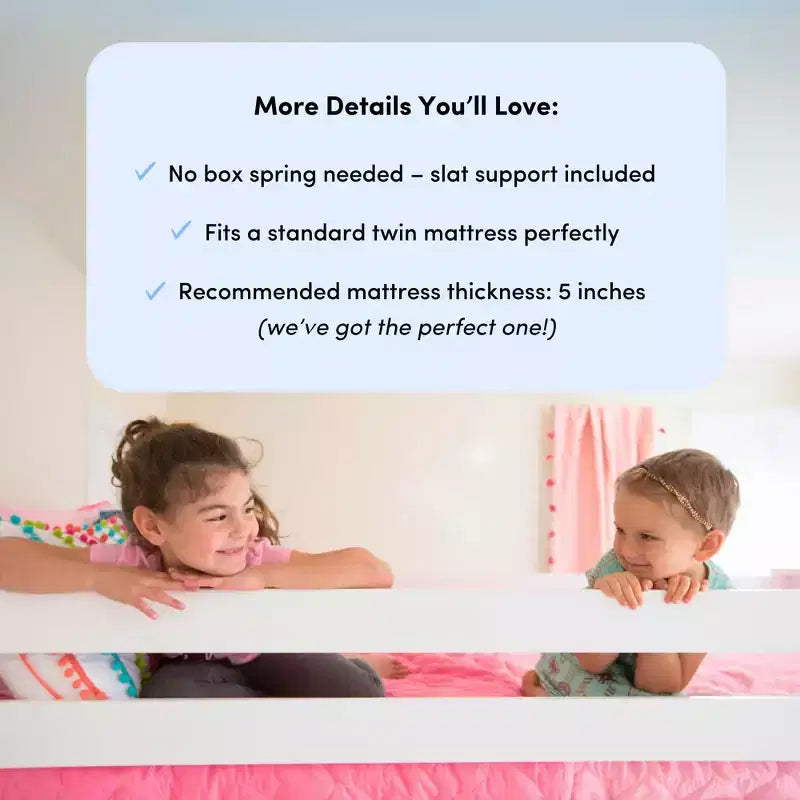 Litera baja doble sobre doble con tobogán y escaleras, cama de plataforma de madera maciza para niños, 14 barandillas