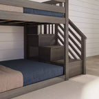 Litera baja doble sobre doble con tobogán y escaleras, cama de plataforma de madera maciza para niños, 14 barandillas