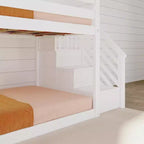 Litera baja doble sobre doble con tobogán y escaleras, cama de plataforma de madera maciza para niños, 14 barandillas