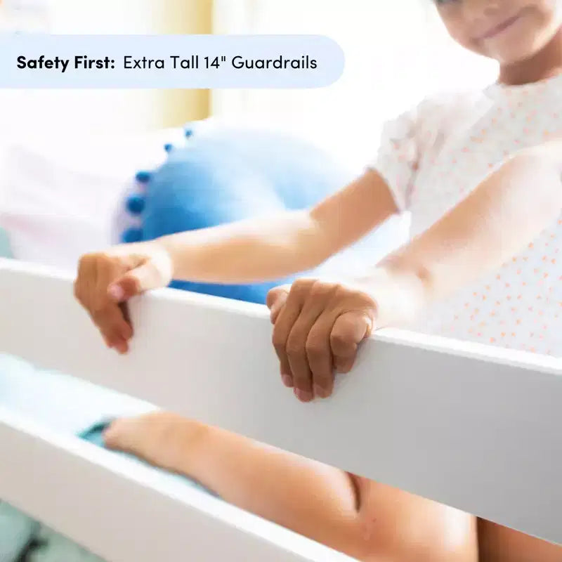 Litera baja doble sobre doble con tobogán y escaleras, cama de plataforma de madera maciza para niños, 14 barandillas
