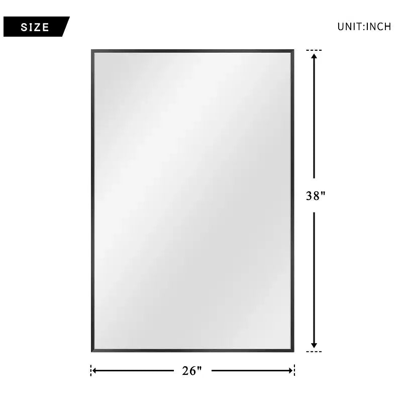 Espejo de pared rectangular negro de 38"x24" con marco de metal, vidrio templado de alta definición