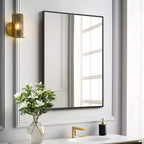 Espejo de pared rectangular negro de 38"x24" con marco de metal, vidrio templado de alta definición