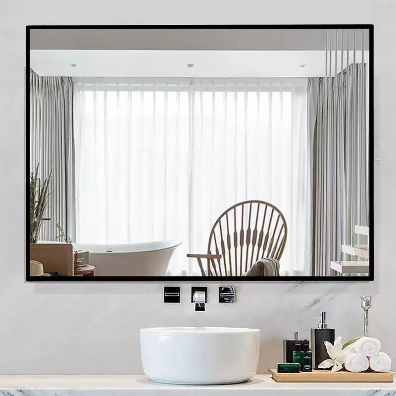 Espejo de pared rectangular negro de 38"x24" con marco de metal, vidrio templado de alta definición
