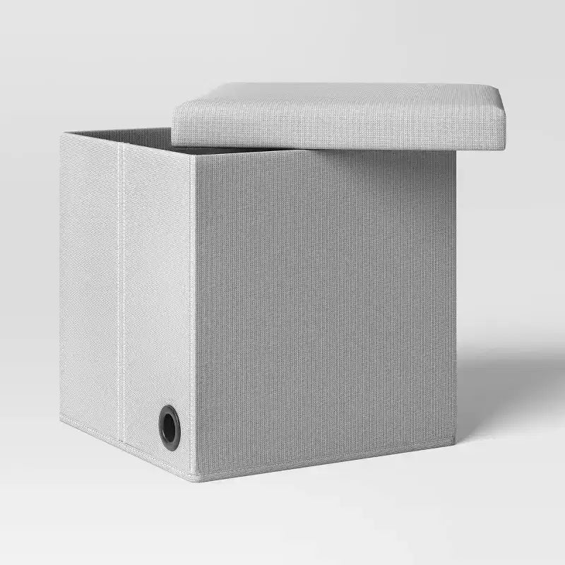Puf Otomano Cuadrado Plegable con Tapa Extraíble, 38 cm Tapizado