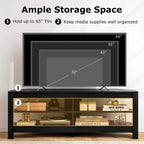 Mueble esquinero para TV de 3 niveles con toma de corriente y 4 estantes abiertos, para televisores de hasta 65 pulgadas